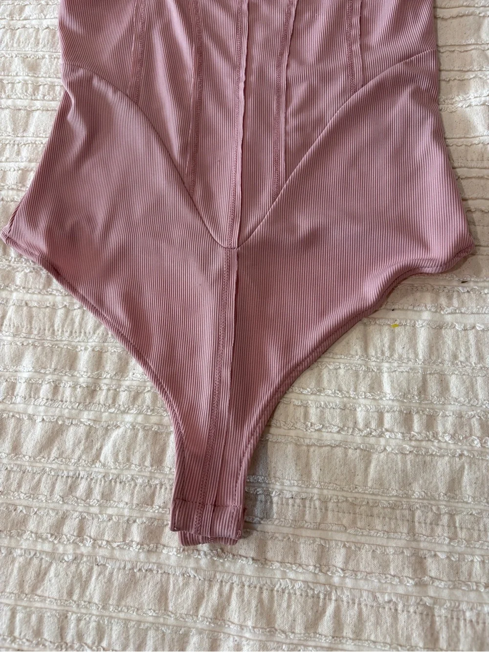 Free People Pink Ribbed One-Piece Bodysuit